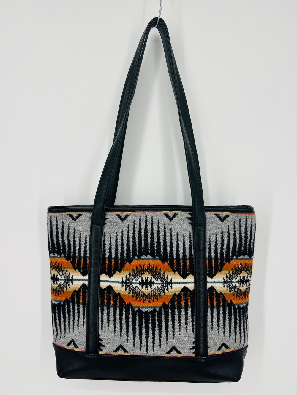 Pendleton Wool Blanket Bag Southwest Tote Black Leather Rare Multi Pocket Nwot